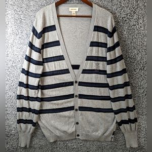Diesel Cardigan Sweater Mens XXL Gray Striped Jumper Button Crest Logo Knit